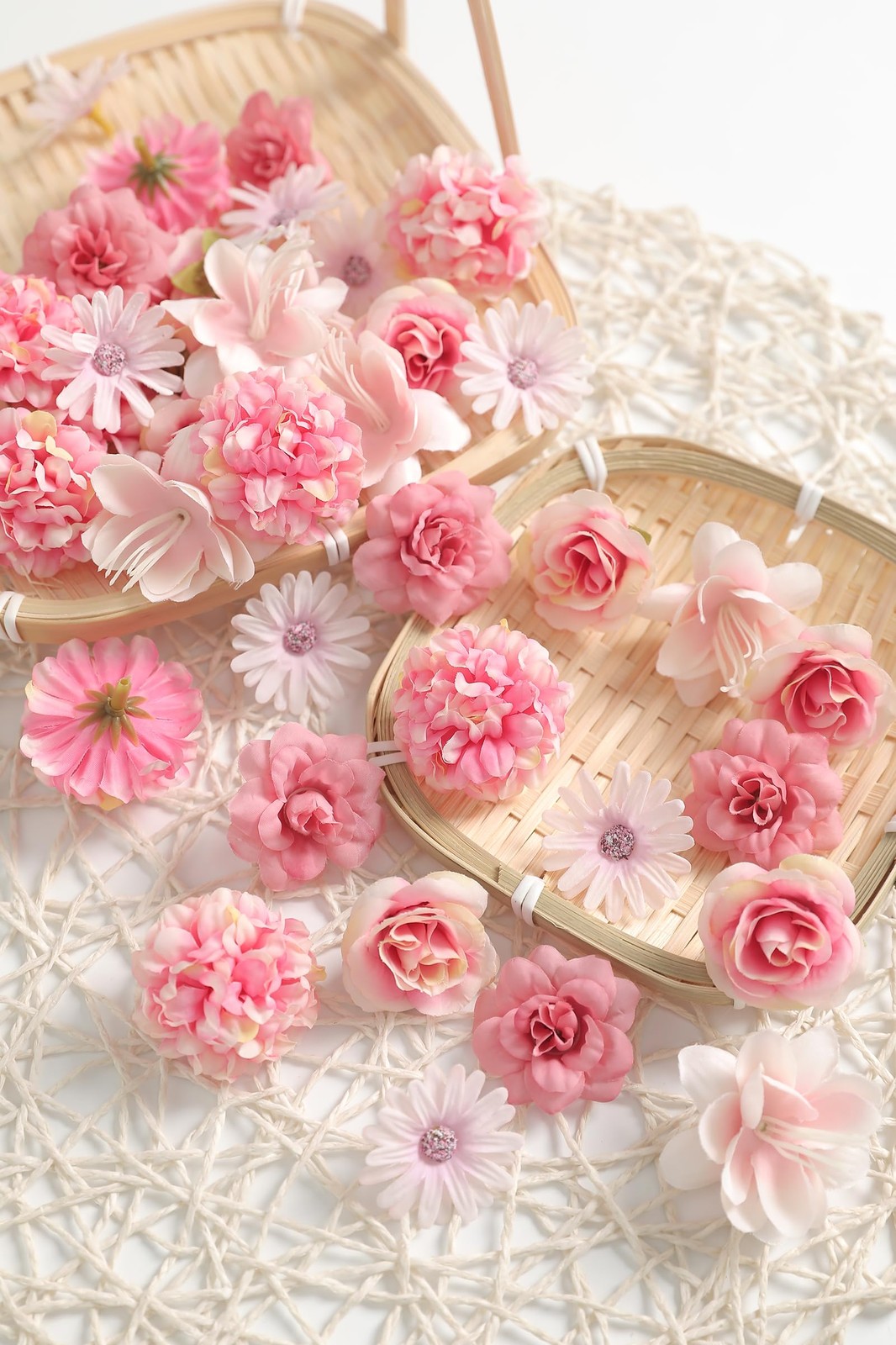 6 PCS Pink Artificial Silk Flower Heads Bulk Roses Daisy Wedding Cake Decor