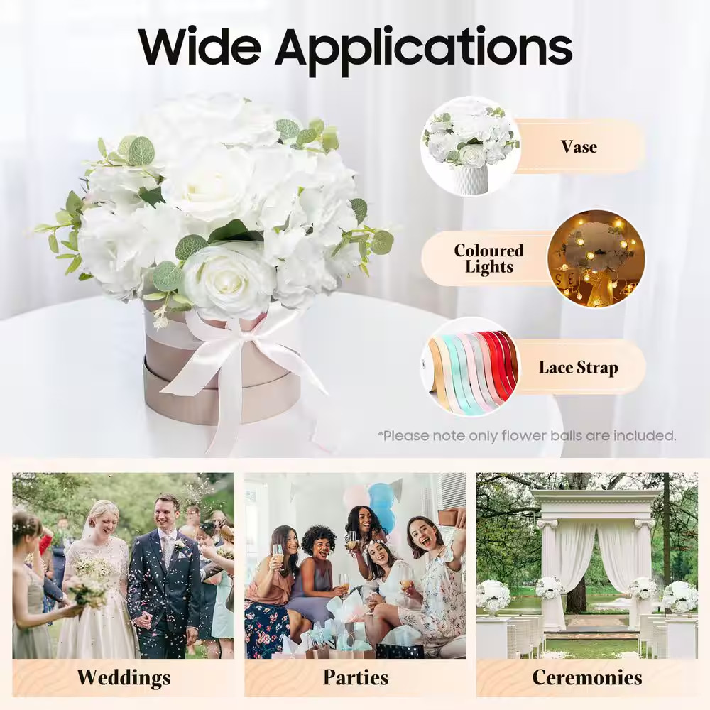 7.48 In. White Indoor Artificial Silk Hydrangeas Roses Wedding Party Birthday Ta