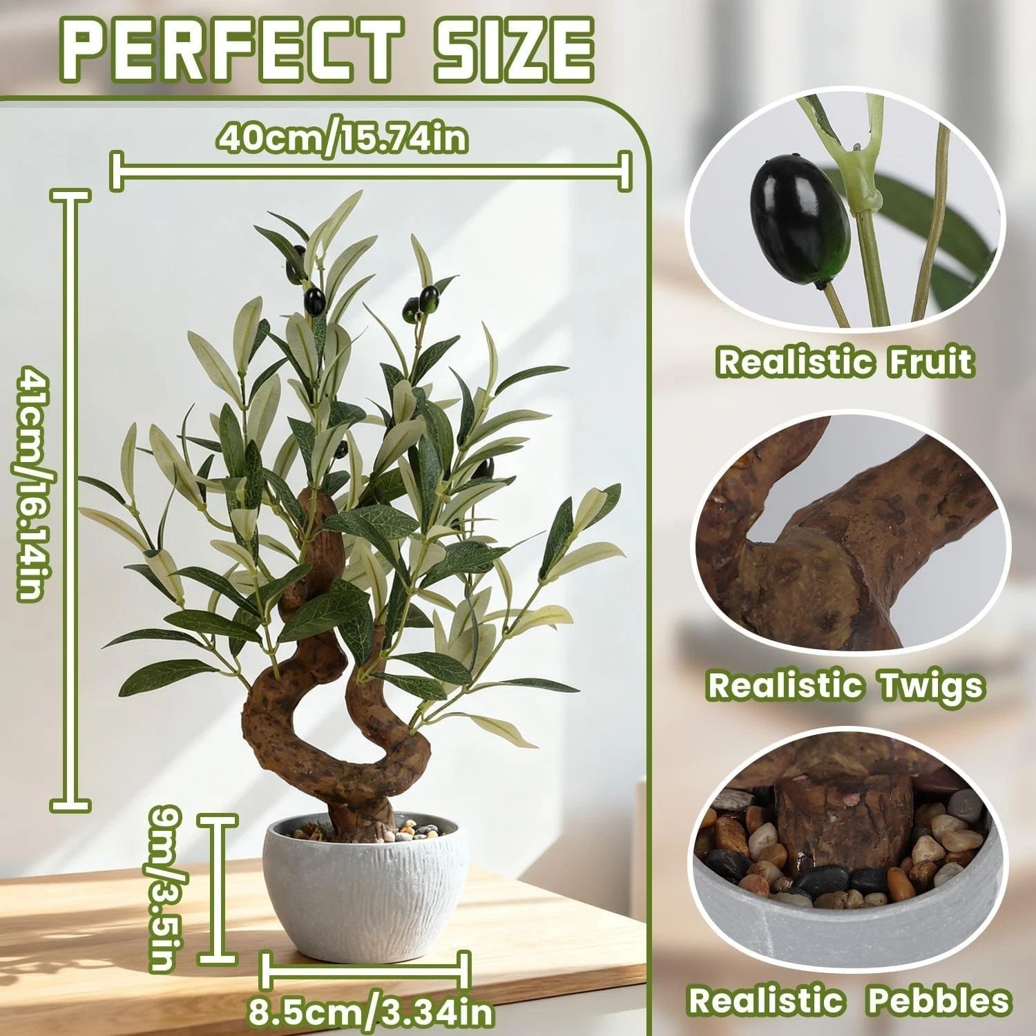Artificial Olive Tree Potted Plant with Stone Pot, 10″ Tall Japanese Bonsai T…