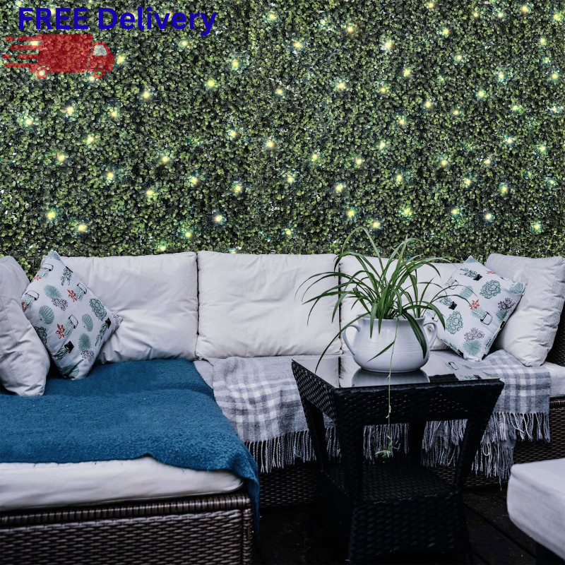 Artificial Hedge Panel with Lights 4-Pack Faux Greenery Wall Privacy Screen