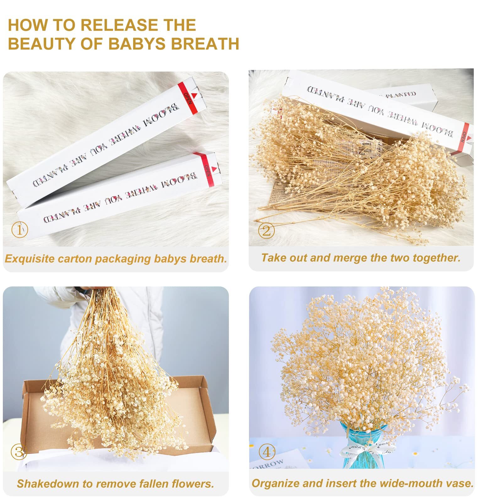 3000+ Driedbabysbreathbouquet17.2 Inch Ivory White Dried Flowers Natural Gypsoph
