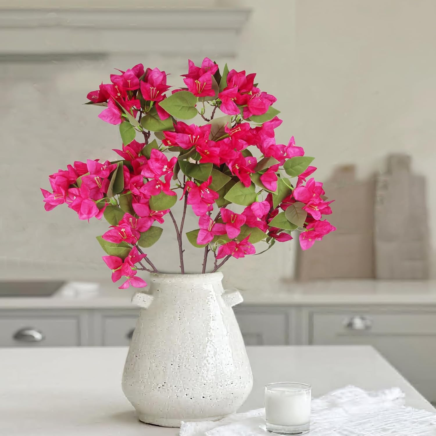 2 Pcs Artificial Flowers Bougainvillea Outdoor Rose Red Faux Bougainvillea Flowe