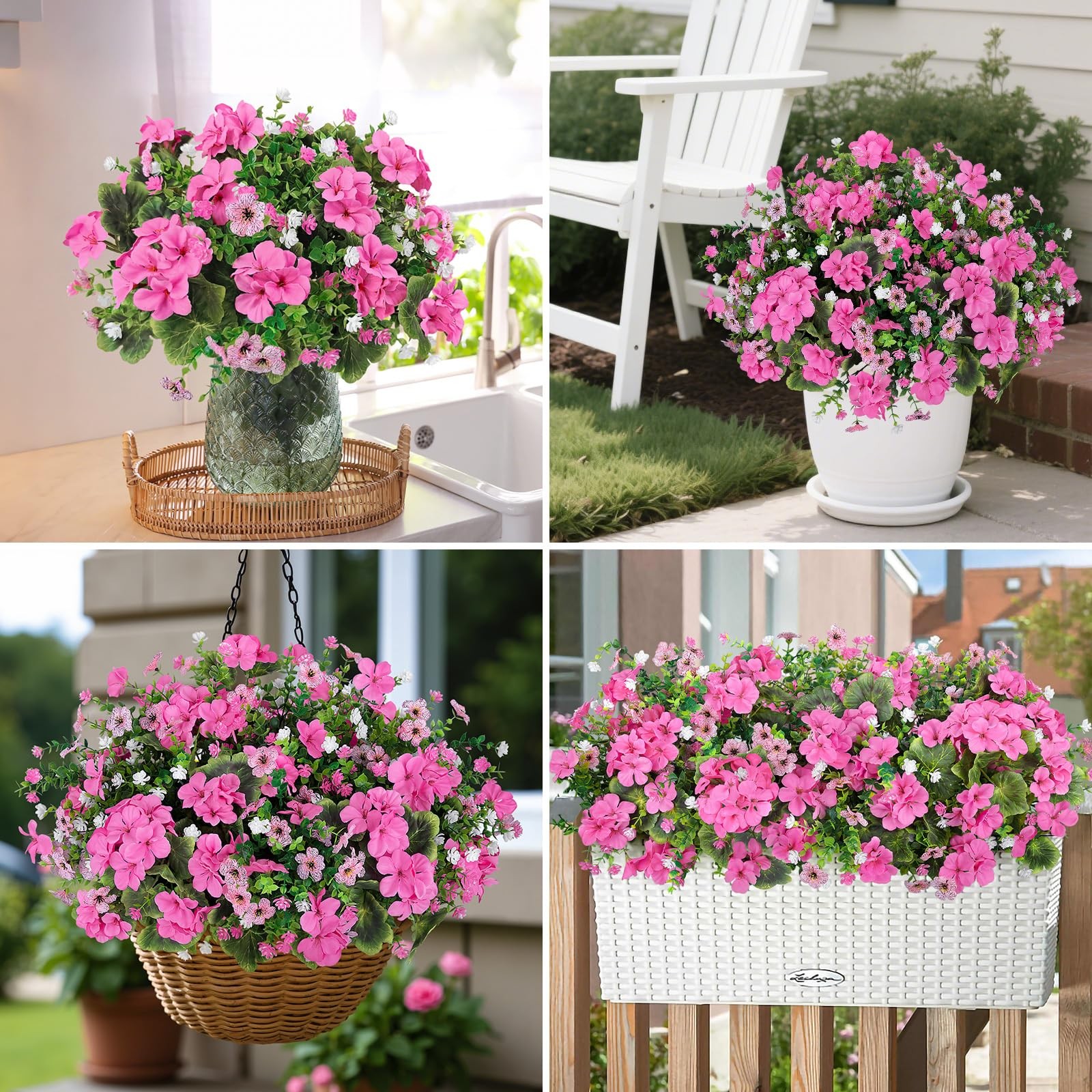 18” Artificial Geraniums Flowers for Outdoors, 10 Bundles Mixed Fake Silk Fl…
