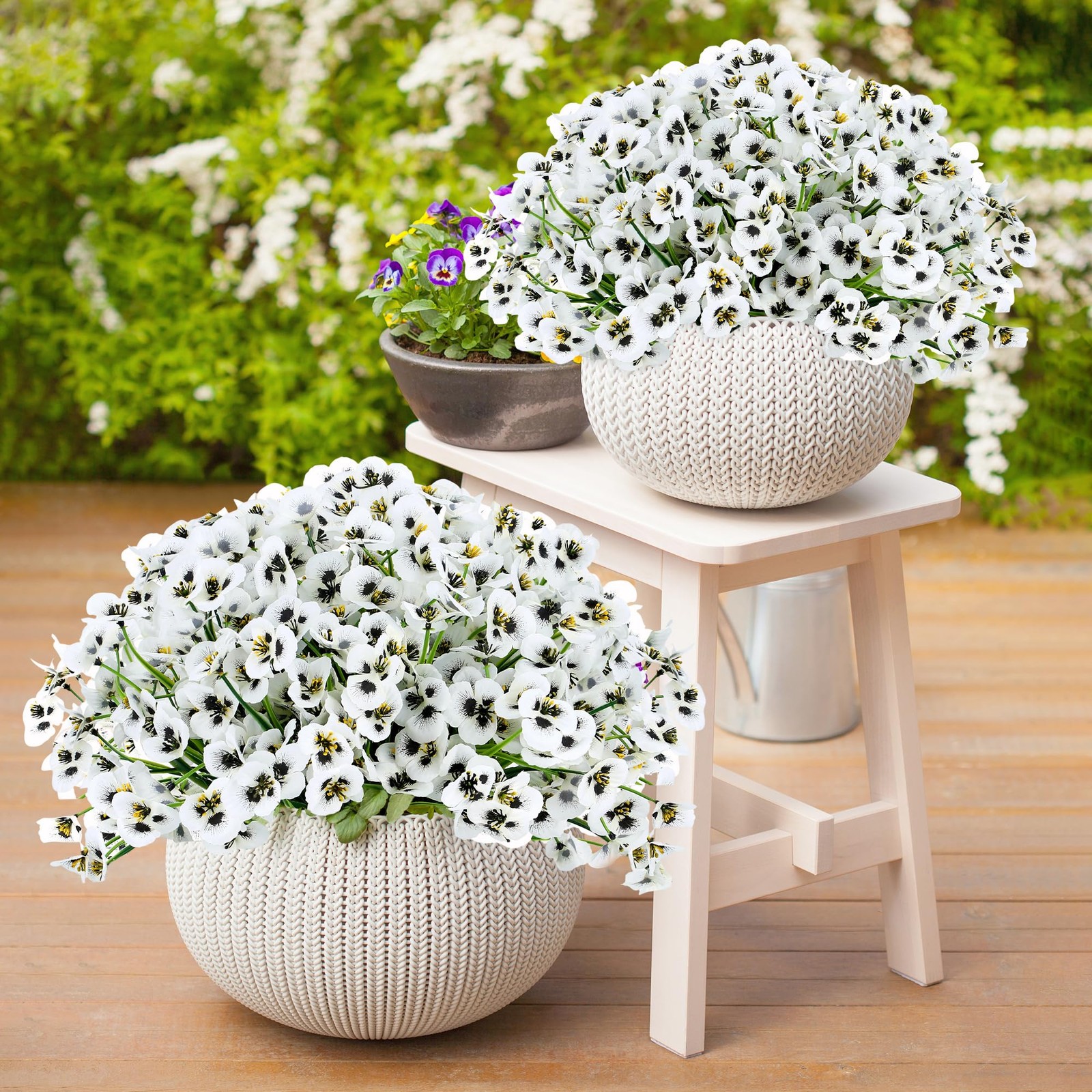 12 Bundles White Artificial Flowers Outdoor Pansy Fake Flower Plastic UV Resi…