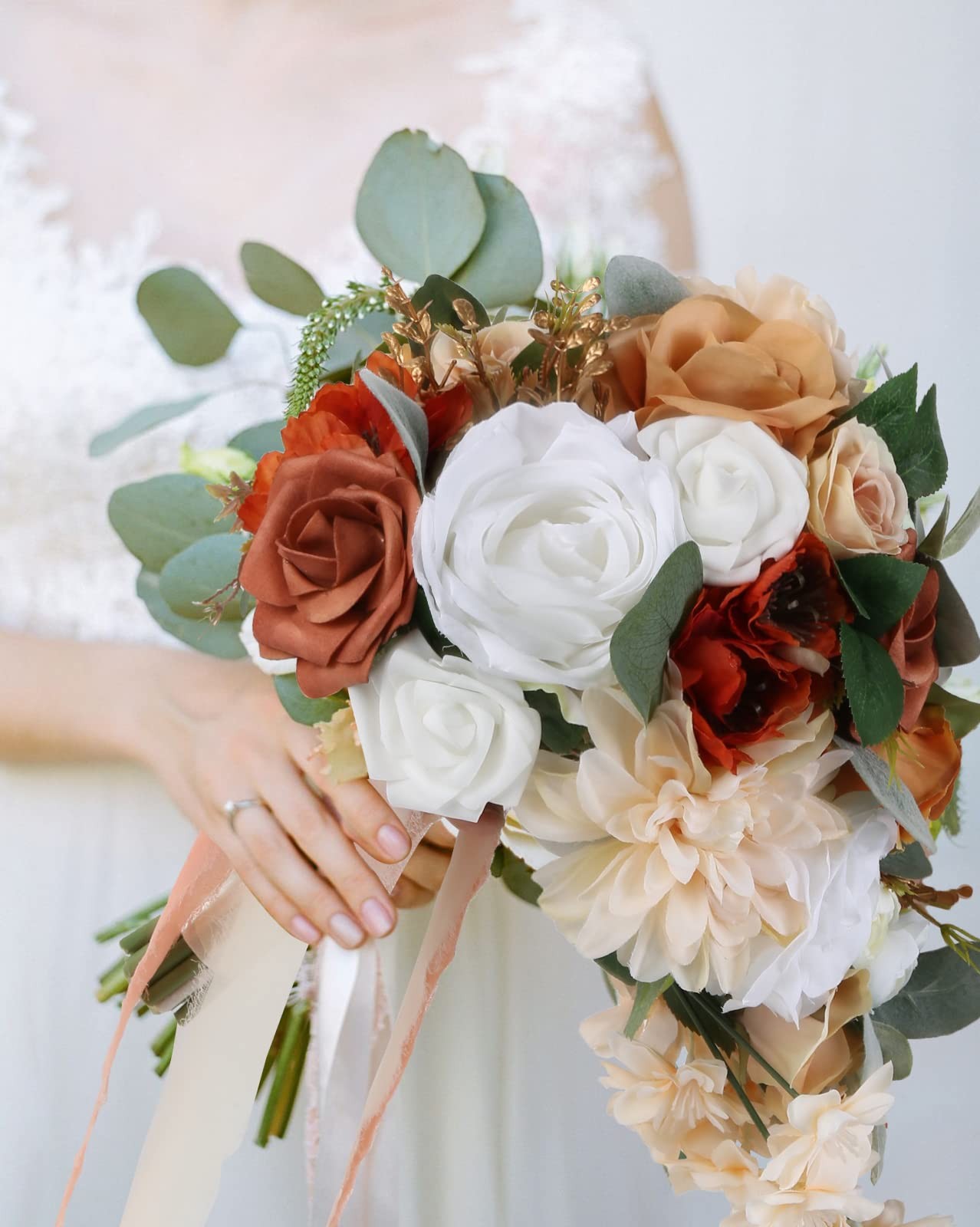 Wedding Bouquet, 11 Inch Terracotta Wedding Decor Artificial Flowers Bridal B…