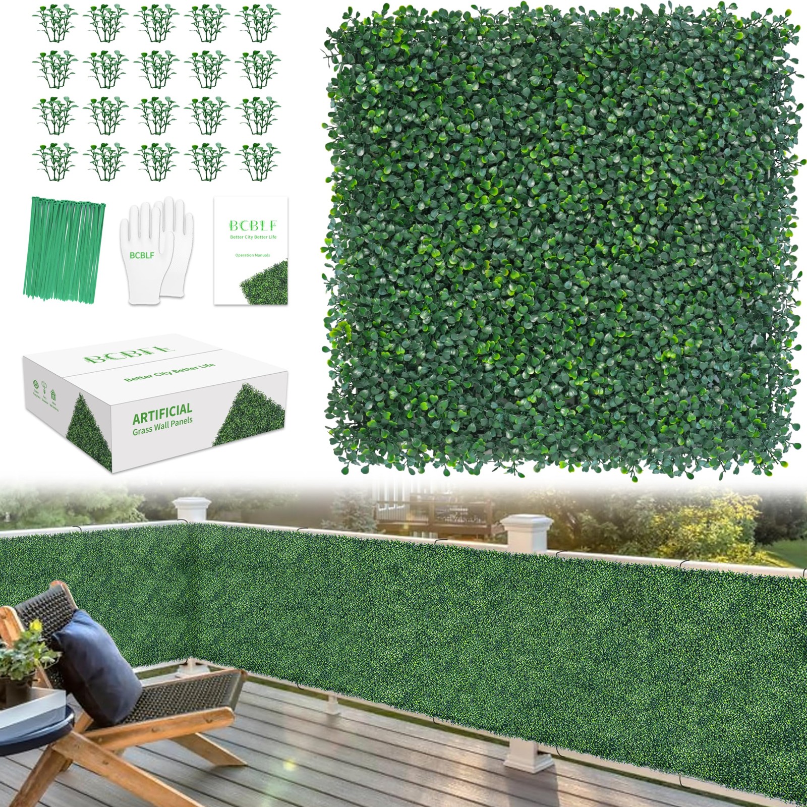 BCBLF 20×20 Inch 6Pcs Grass Wall Panels Boxwood Green