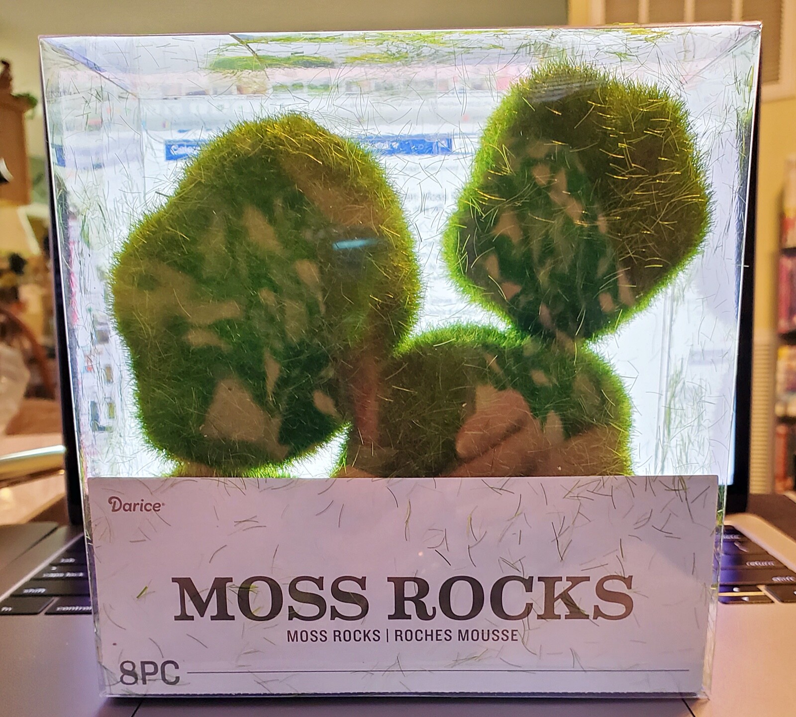 8 pc. Pkg. FAUX MOSS COVERED ROCKS for Landscaping or FAIRY GARDENS by DARICE