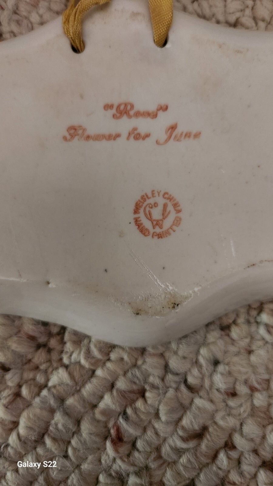 Beautiful Hand Painted Weisley China “Rose” Flower For June Small Plaque!
