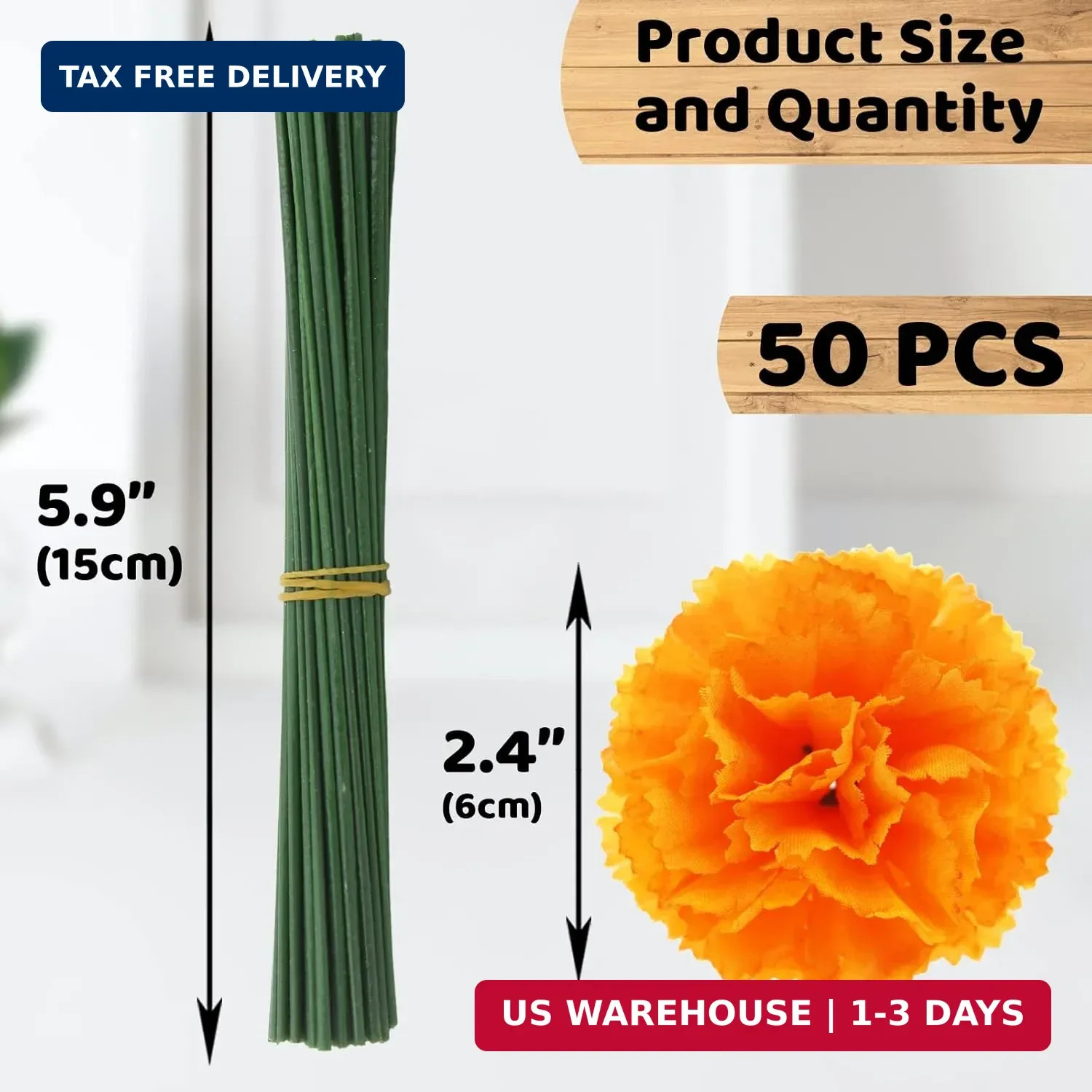 Hananona 50 Pcs Marigold Flower Heads Bulk, Silk Marigolds with Stems Artificial