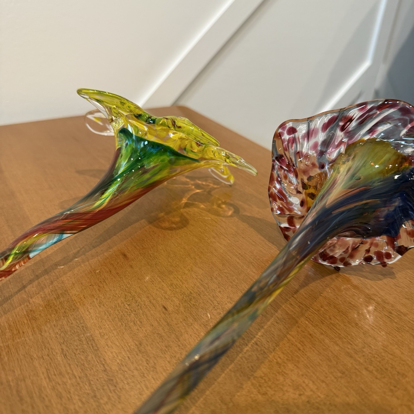 Vtg Murano Style Hand Blown Art Glass Long Stem Flower Bouquet 15-19″ Lot Of 4