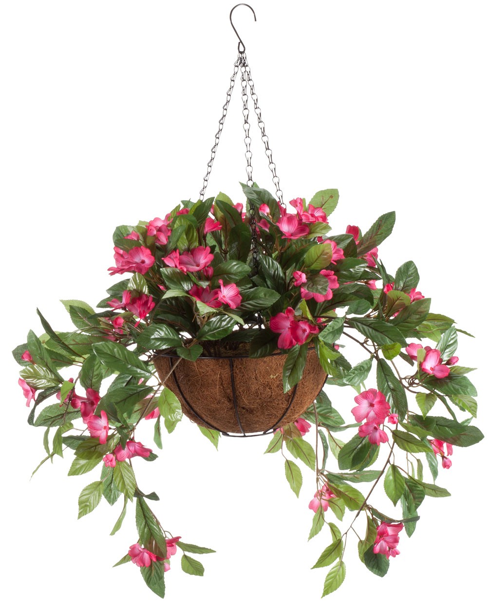 Fully Assembled Artificial Impatiens Hanging Basket, White