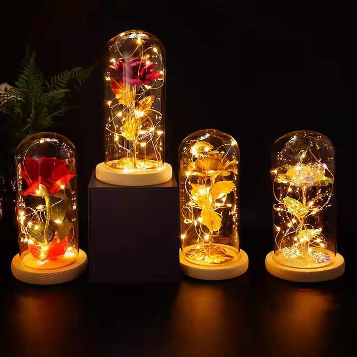 Wholesale artificial rose LED lighting, high-quality 24K rose glass cover
