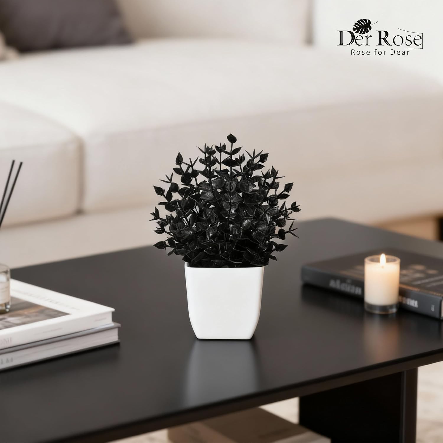 2 Pack Small Black Fake Plants Mini Artificial Potted Plants for Halloween De…