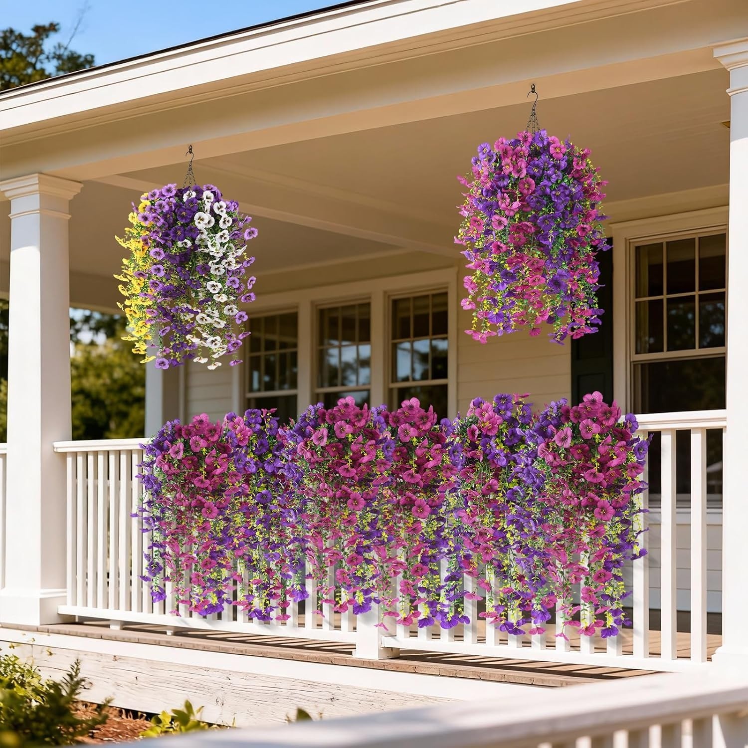 Fake Artificial Flowers for Outdoors, 4 Pcs Faux Hanging Pansy Flowers Spring…
