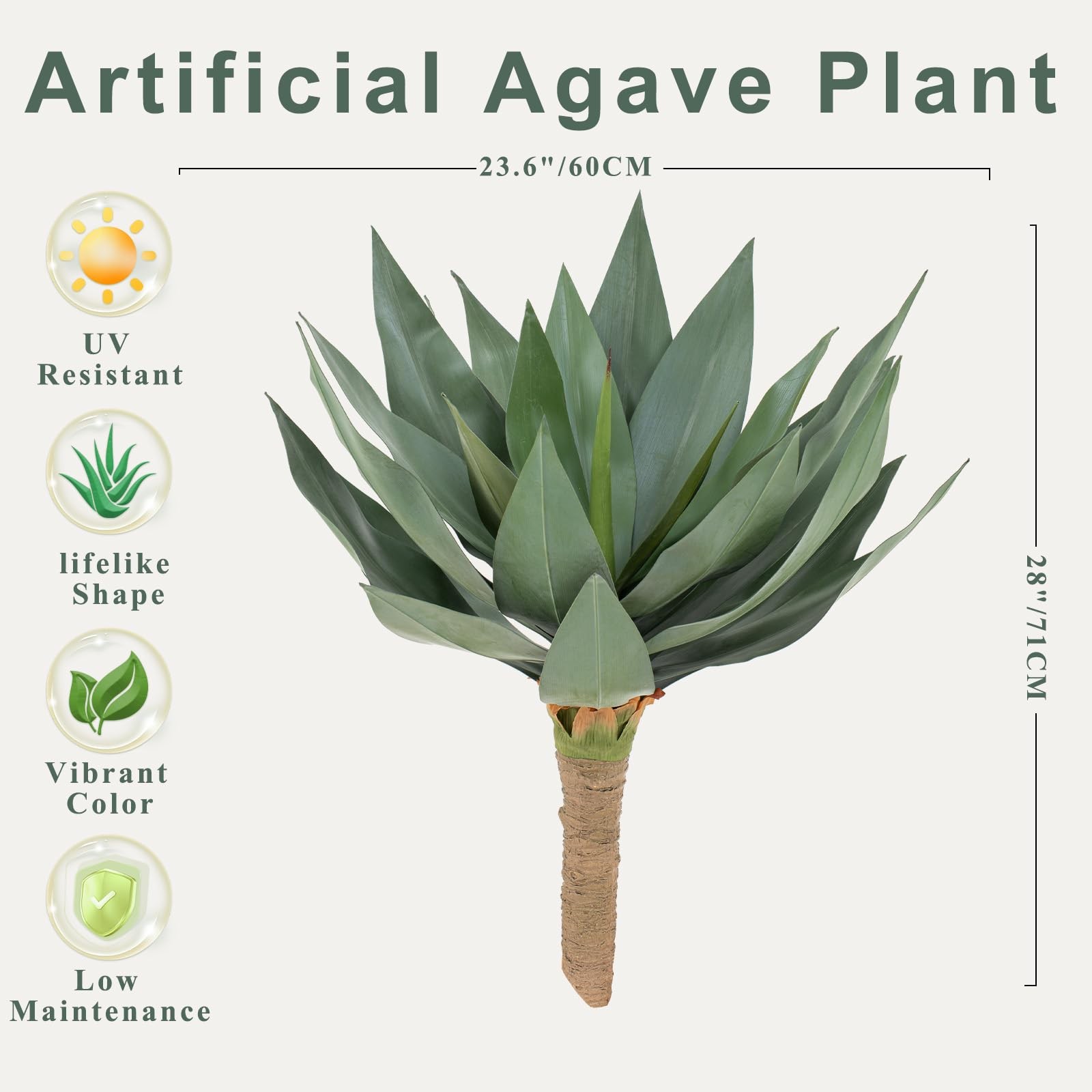 Best Artificial Agave Plants Outdoor,28″ UV Resistant Fake Silk with 23 Lifelike