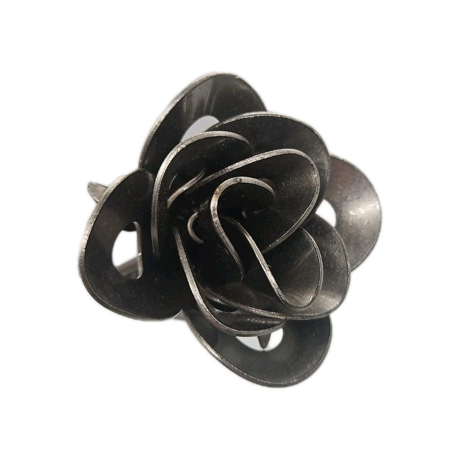 Handmade Metal Rose Sculptures Set of 3 Black Stainless Steel Floral Decor 12 in