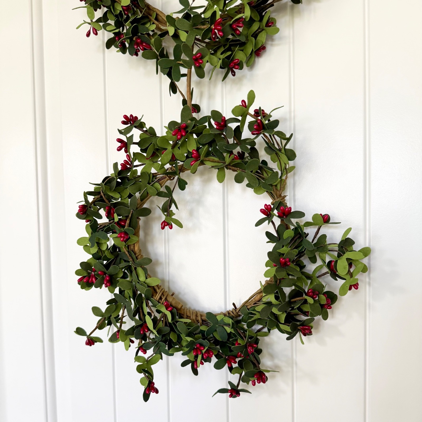Set of 2 Red Berry Wreaths Red Pip Berries & Dark Green EVA Leaves 12″ Wide