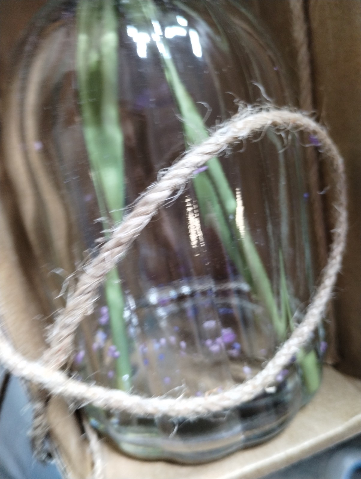 Artificial Lavender in Glass Vase Faux Water Blue Purple Silk Fake Flower Plant