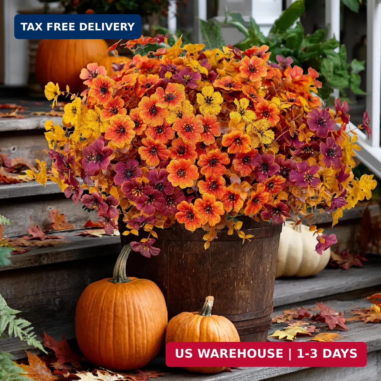 AXYLEX Artificial Fall Flowers for Outdoor Fake Mums – 16 Bundles Fake Plants UV