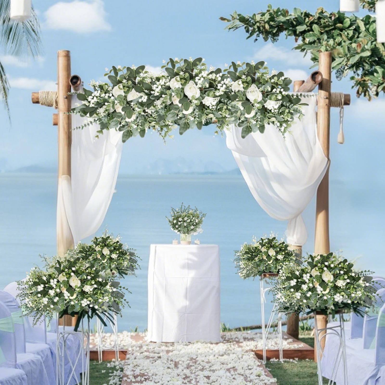 120 Pcs 6 Mixed Eucalyptus Greenery Stems, Baby Breath Flowers Artificial Bul…