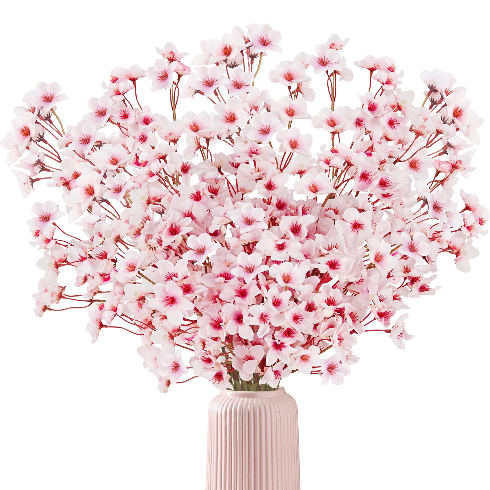 unlemoni 16PCS Artificial Cherry Blossom Flowers, 15.7″ Fake Pink Peach Flowe…