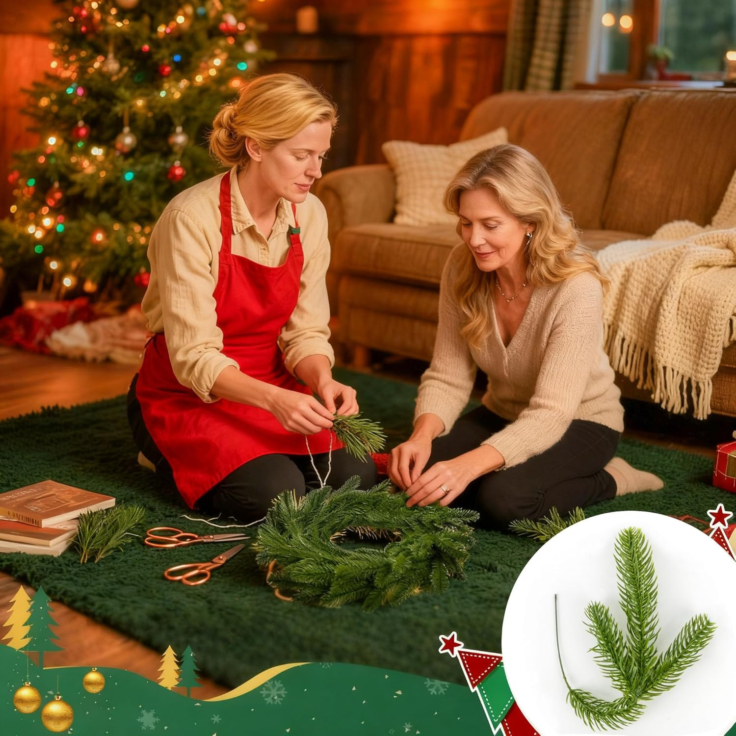 30PCS Artificial Pine Branches – Fake Green Plants Pine Needles DIY Pine Garland