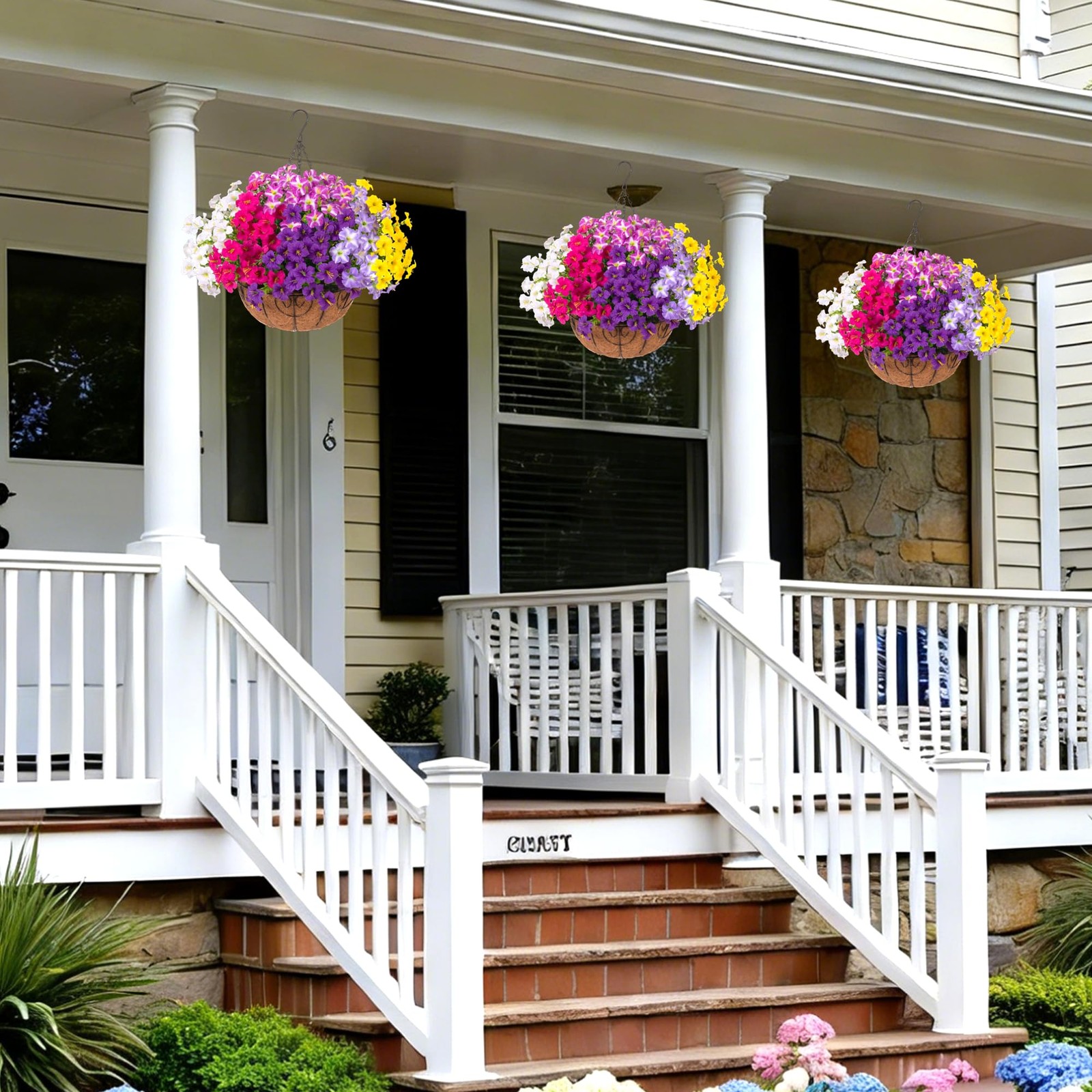 Artificial Fake Hanging Plants Flowers Basket for Outdoors, UV Resistant Faux…