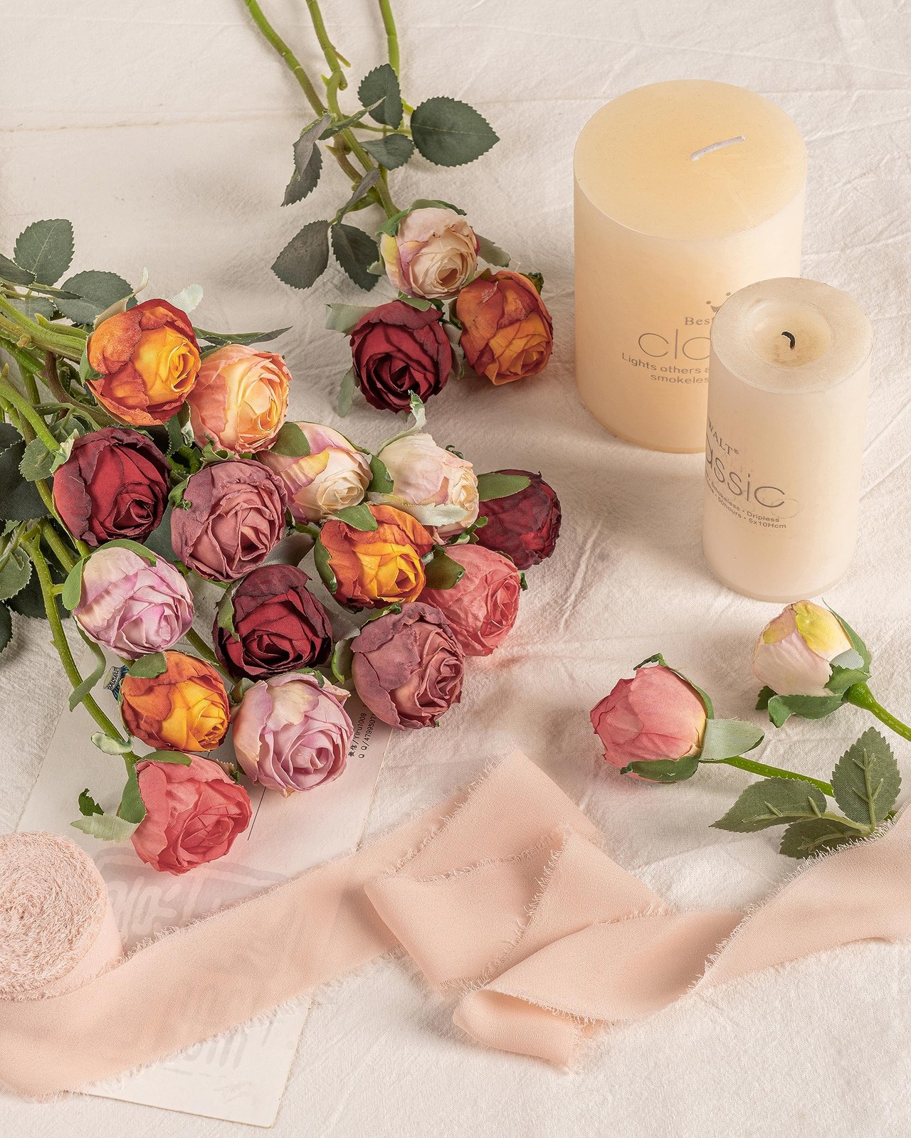 24pcs Artificial Vintage Roses Silk Mini Rose with Stem Fake Rose Bouquets fo…