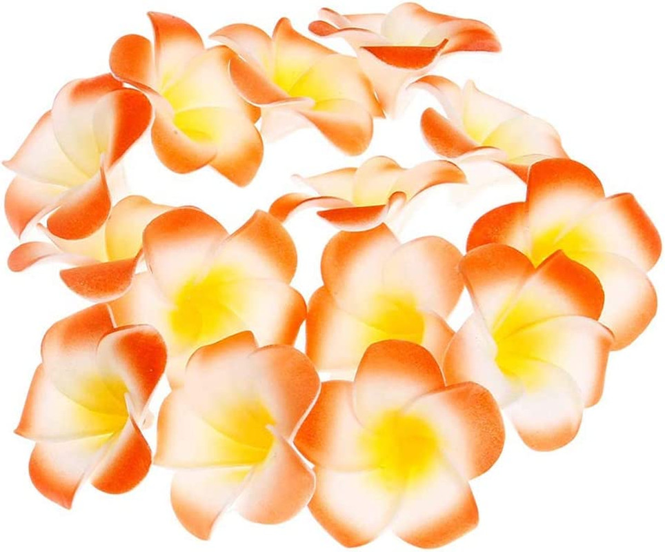 100Pcs Orange Foam Hawaiian Frangipani Artificial Plumeria Flower Petals Cap Hai