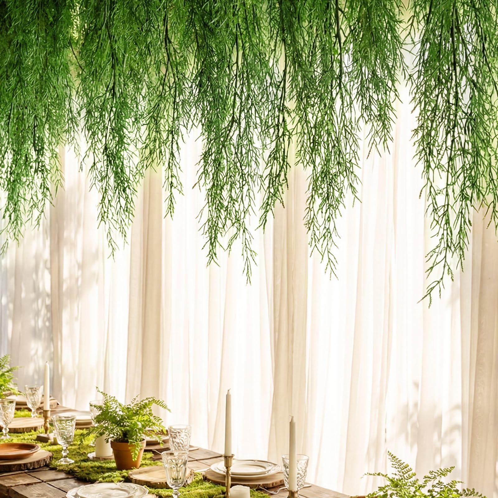 24 Pcs Artificial Hanging Plants 38 Inch Artificial Dragon Beard Grass Wall H…