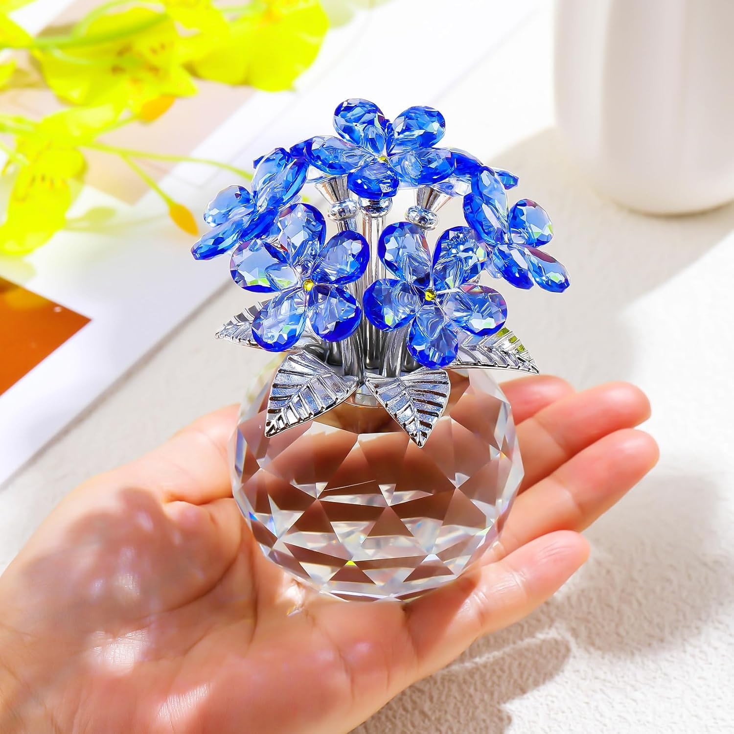 Blue Crystal Forget Me Not Handmade Glass Flower Bouquet Gift Centerpiece
