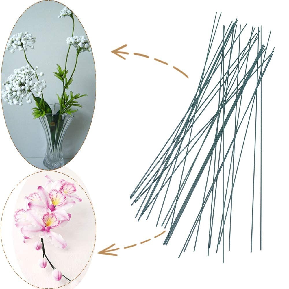 200PCS 22-Gauge 16″ Floral Stem Wire Dark Green for Flower Arrangements DIY