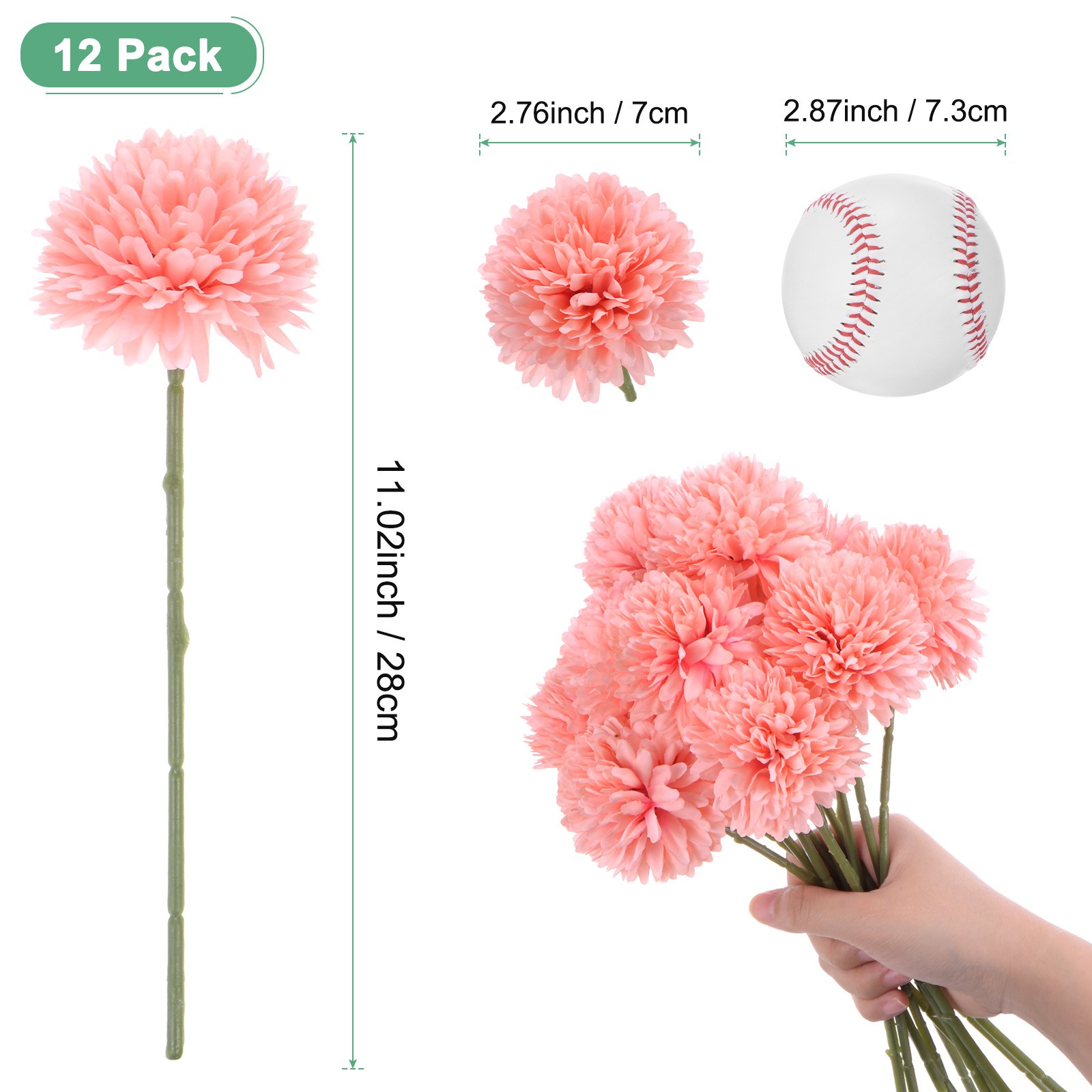 12-Pack Artificial Chrysanthemum Ball Flowers for Home Decor [Peach Pink]