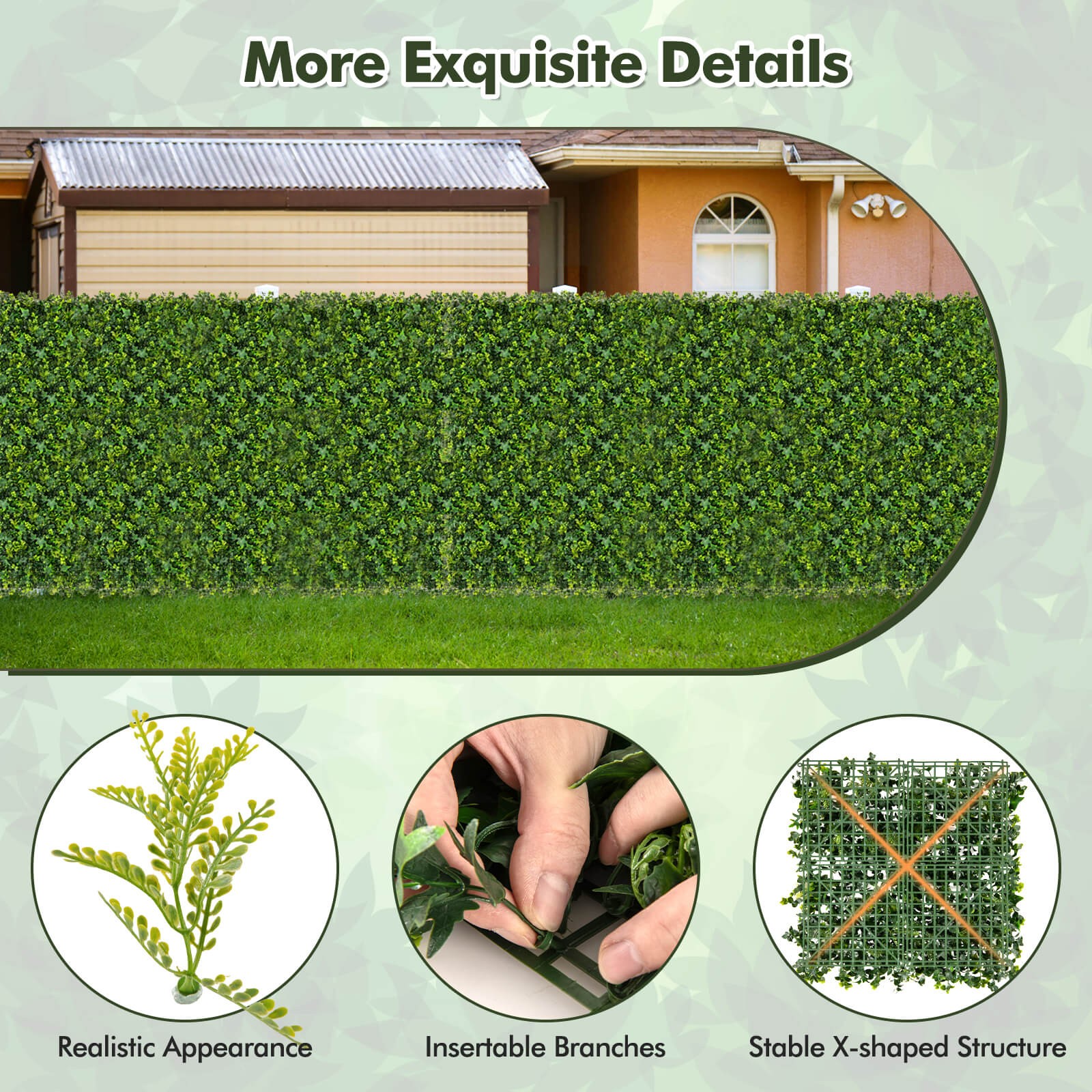 12 Pcs 20″ x 20″ Faux Greenery Foliage Panels w/Insertable Branches for Backyard