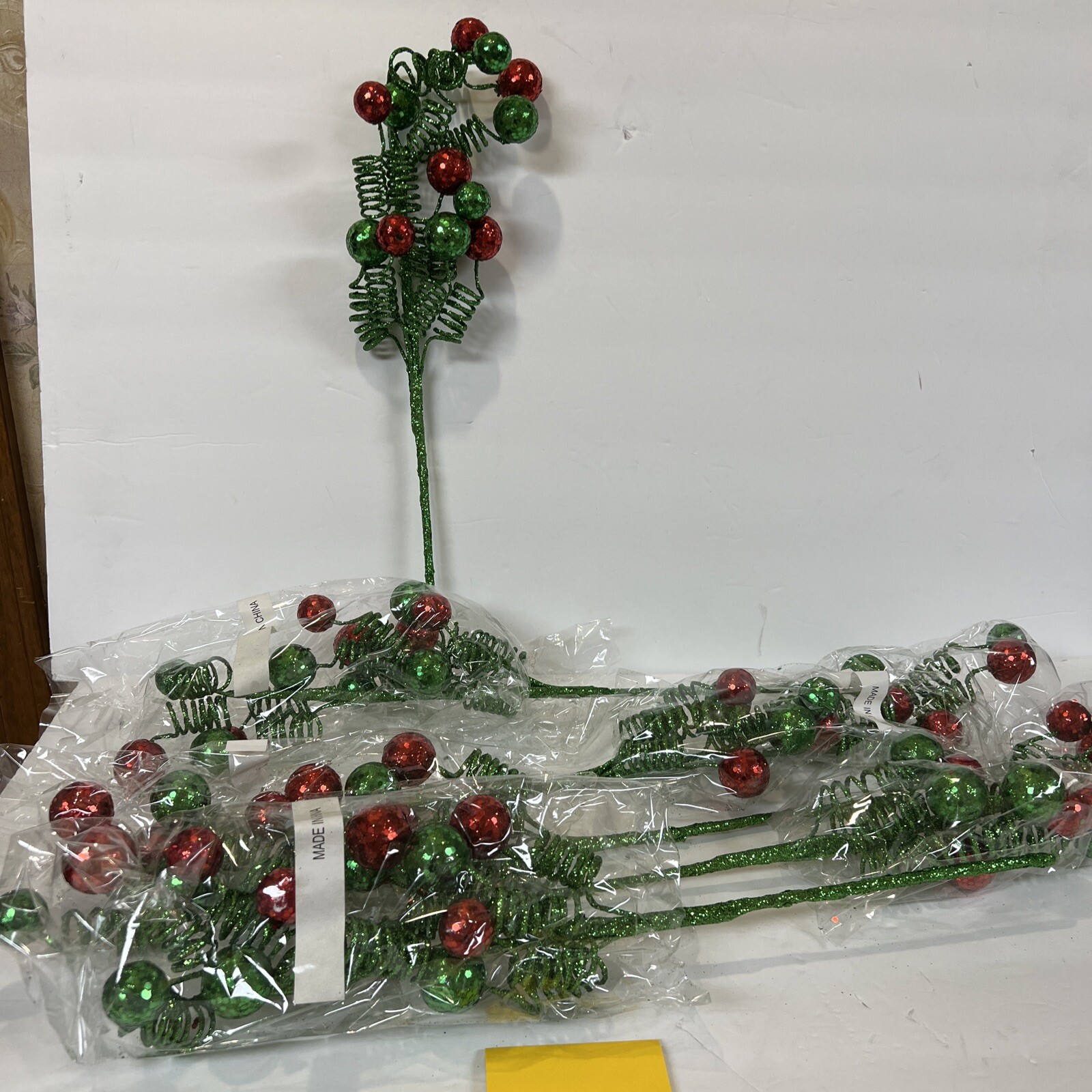 6 Rare 19” Curly Ribbon Ornament Red Green Berry Pick Branch Valerie Parr Hill