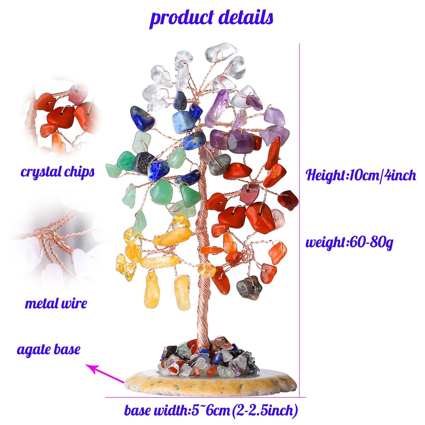 7 Chakra Healing Crystal Tree of Life Natural Gemstone Agate Slice Base Coppe…