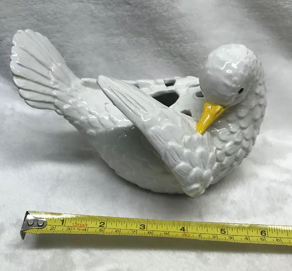 White Dove Frog Flower Arranger Made In Italy Signed