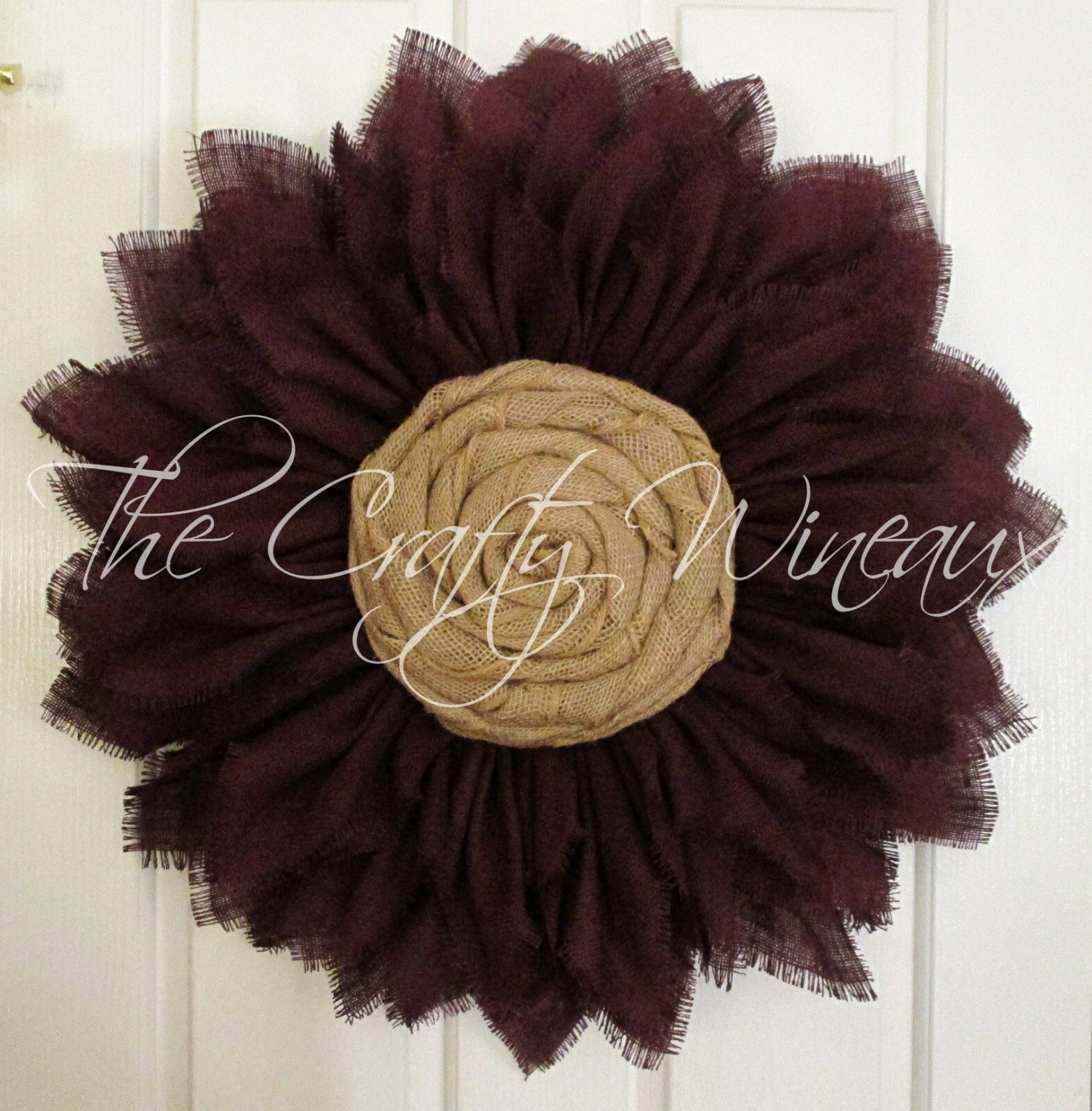 The Crafty Wineaux – Extra Thick 25″ Rich Red Wine Burlap Sunflower Wreath