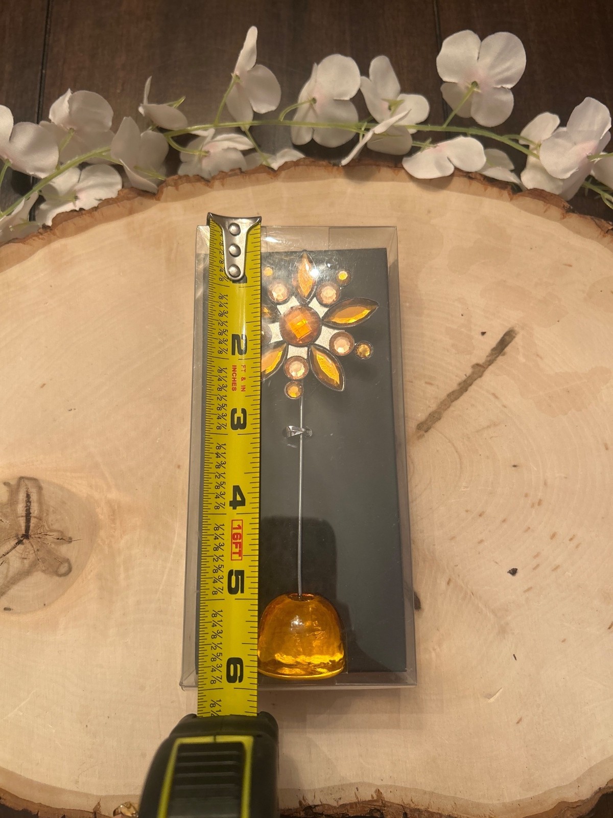 Decorative Amber-Colored Gem Flower Plant Stake