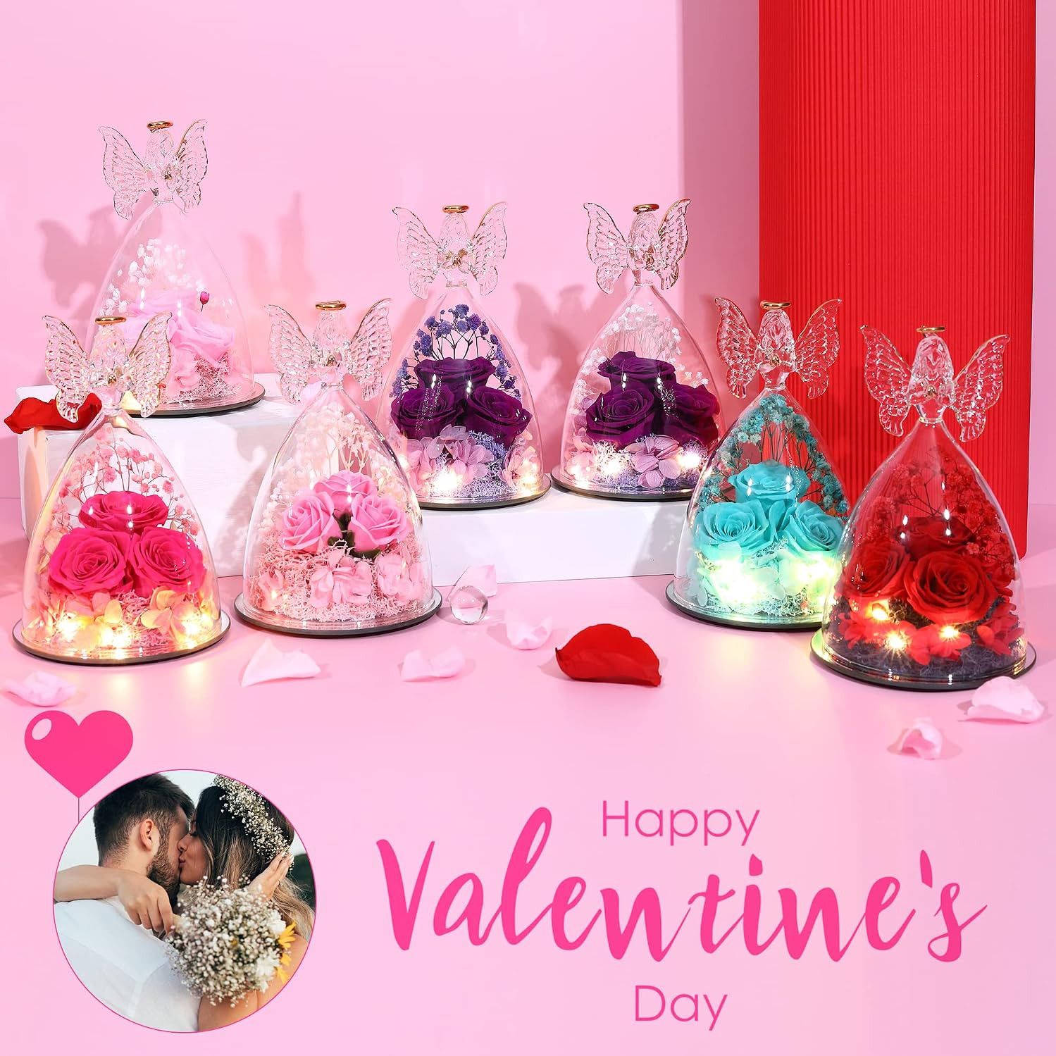 Mothers Day Rose Gifts for Women Preserved Real Flower in Glass Angel Figurines