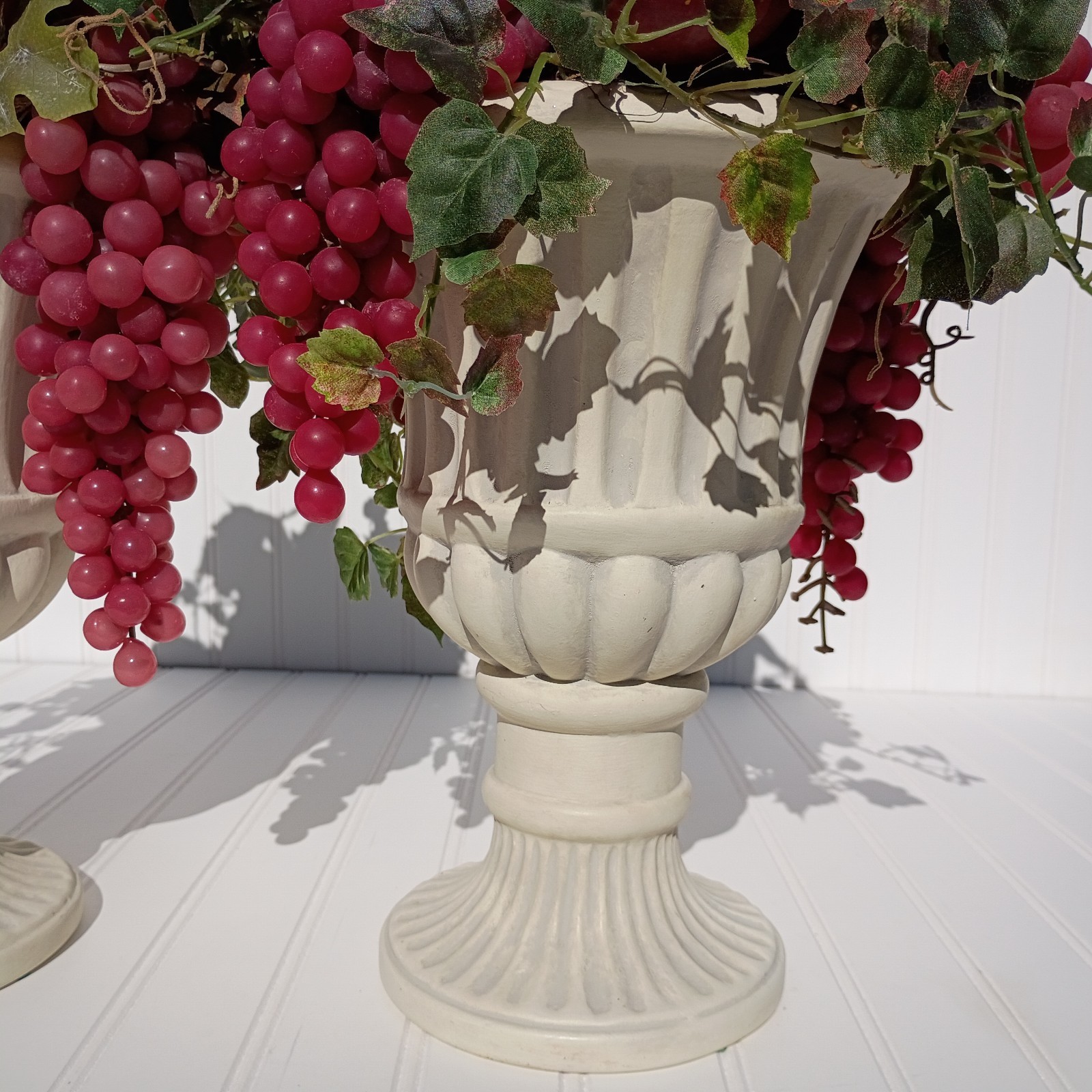 Vintage MCM Ceramic Urn Planters Neo Classical Regency Grapes Arrangements PAIR