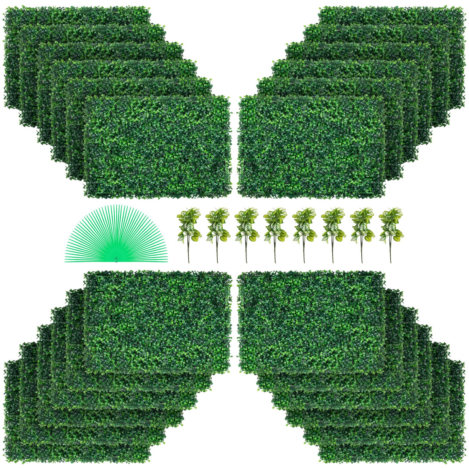 24pcs 24″x16″ Artificial Boxwood Mat Wall Hedge Decor Privacy Fence Panel Grass