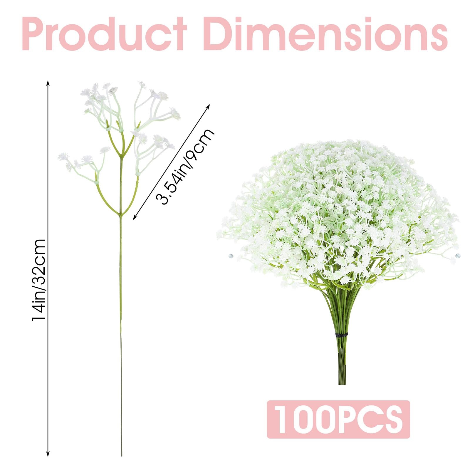 100 PCS White Baby Breath Artificial Flowers Bulk Faux Bouquet Wedding