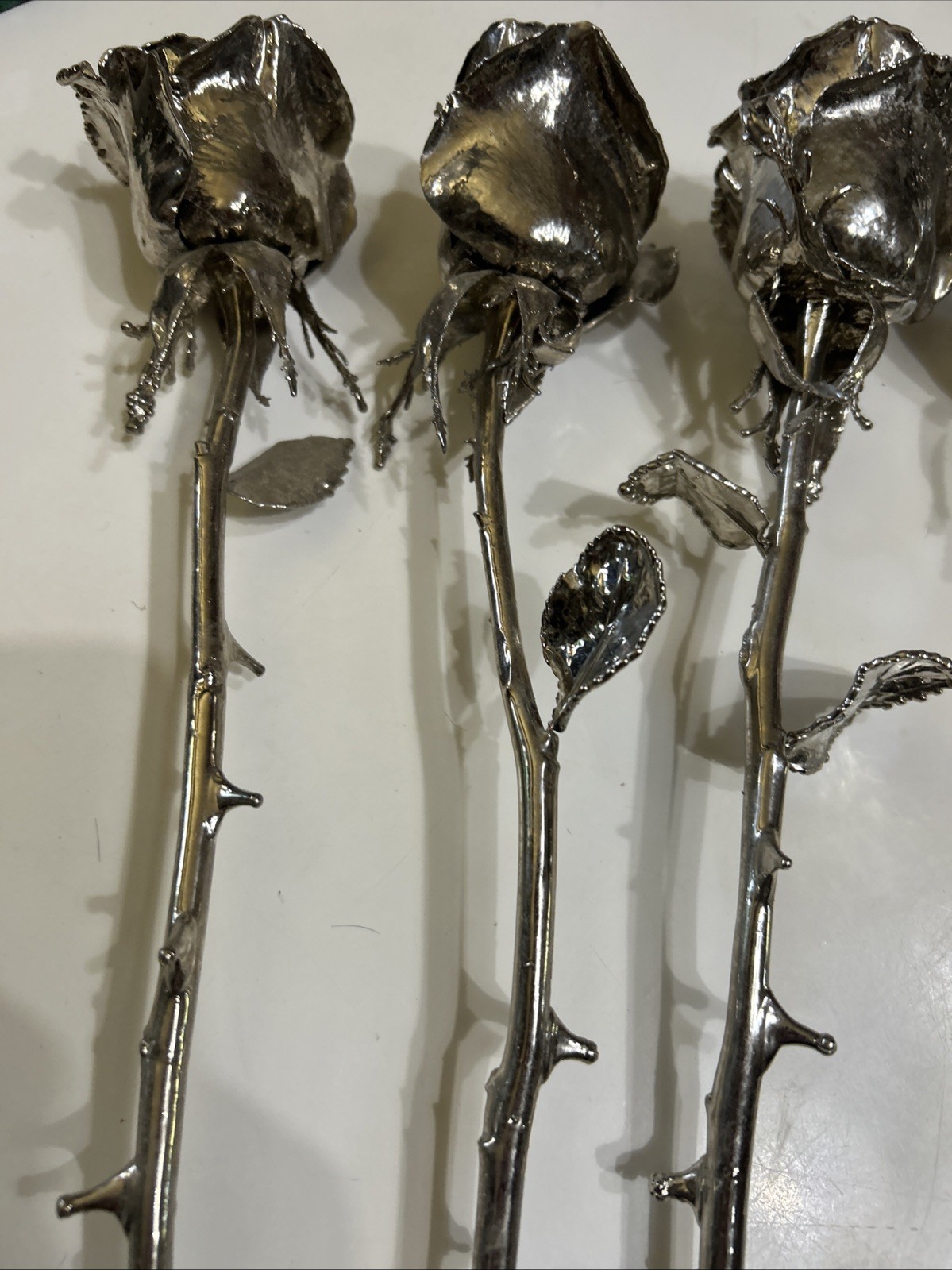 Set of six 6 Real Rose Dipped In Silver 18 inches long Triple dipped