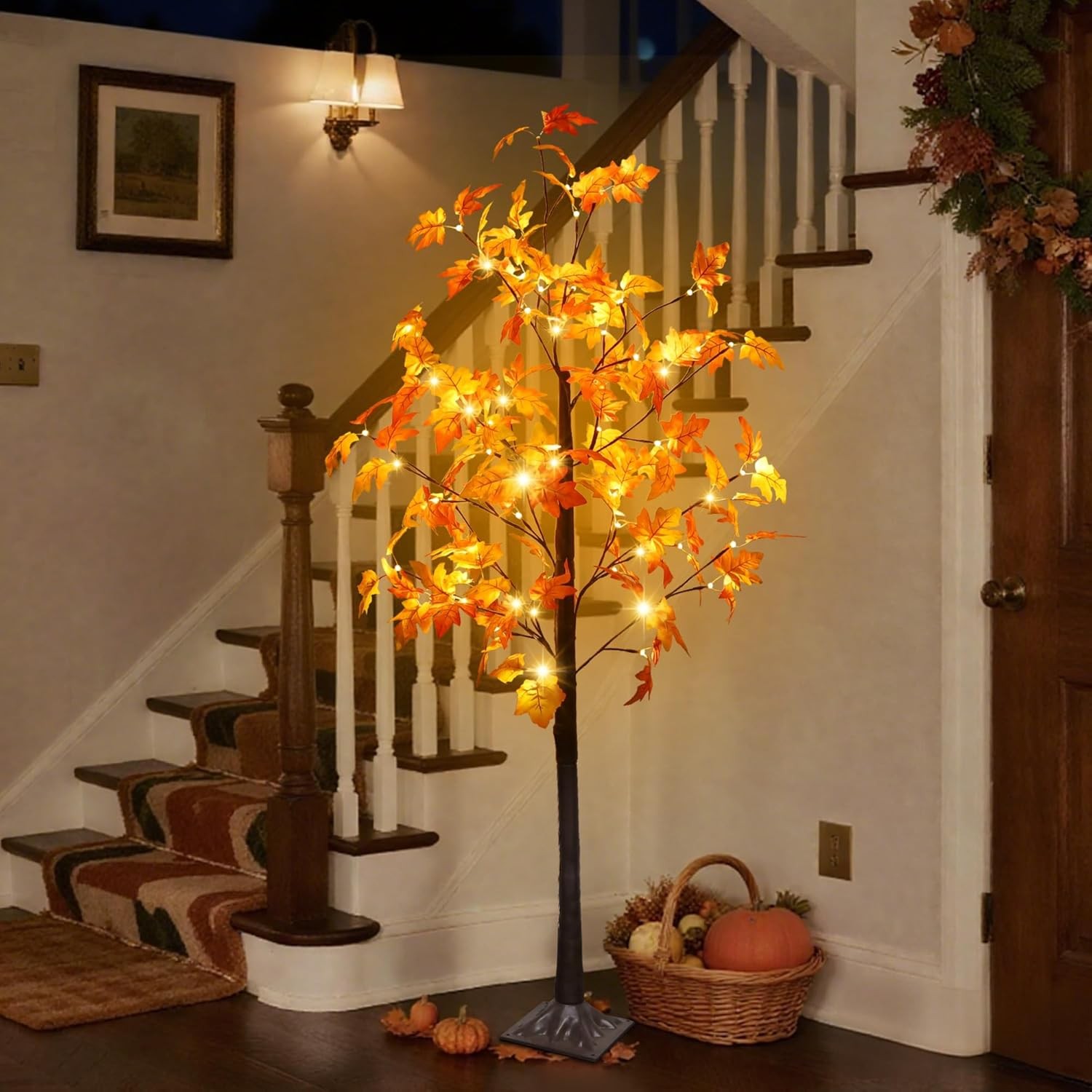 5 FT Fall Decorations for Home, Lighted Fall Maple Tree with LED Lights – Art…