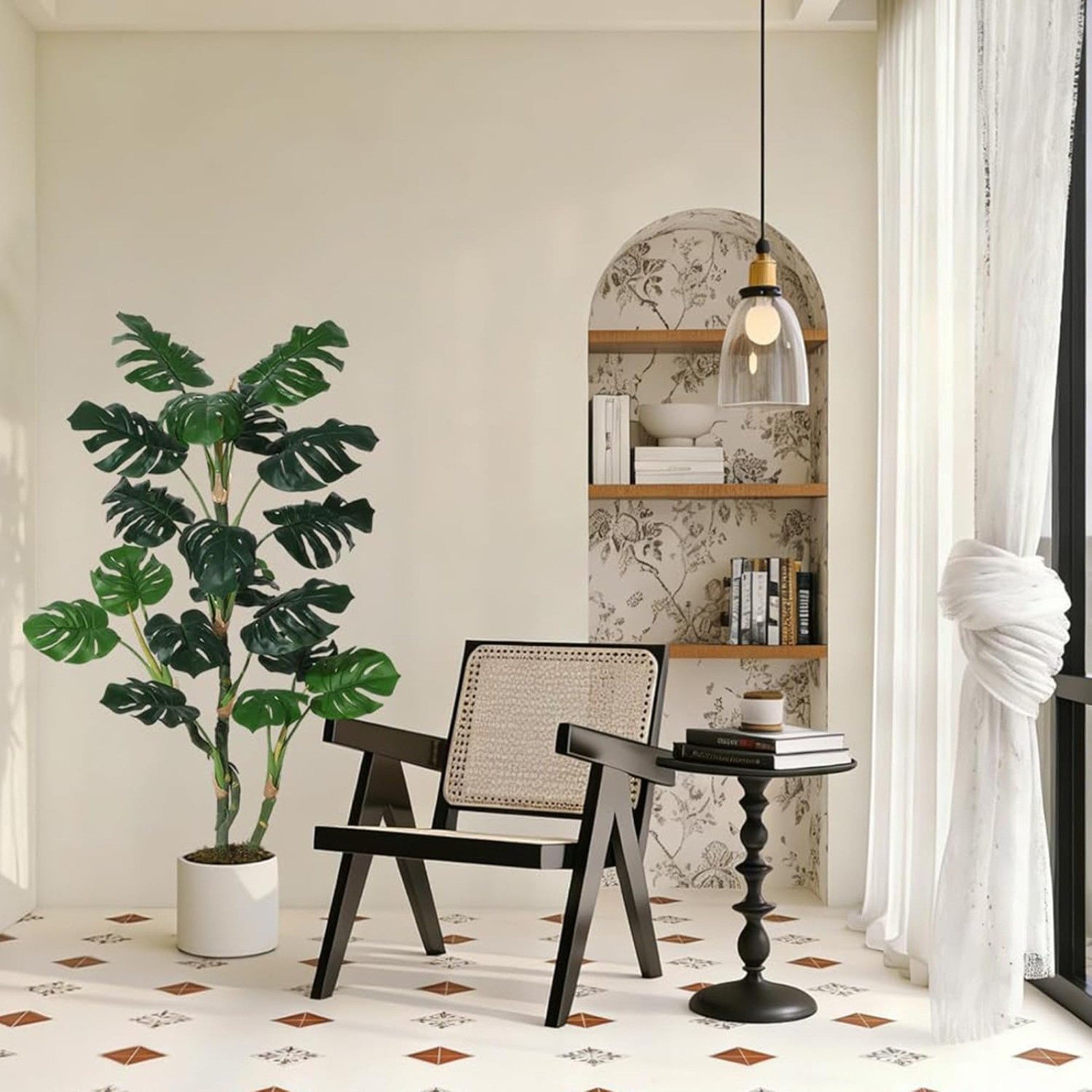 4FT Artificial Monstera Tree Tall Fake Tropical Palm Tree with Planter Home