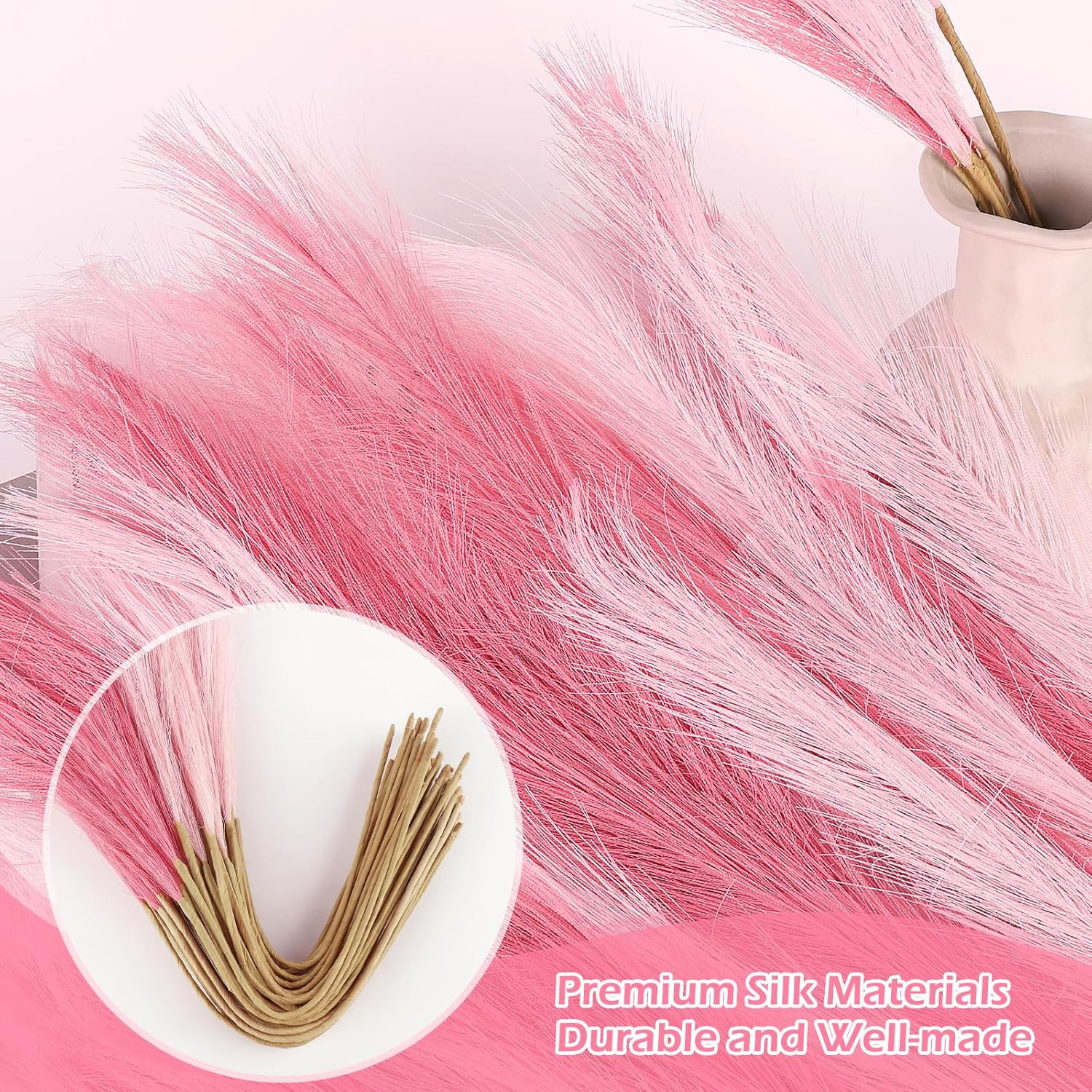60 Pcs Pampas Grass Decor 21.7 Inch Faux Pink Pampas Grass Bulk Artificial Dried