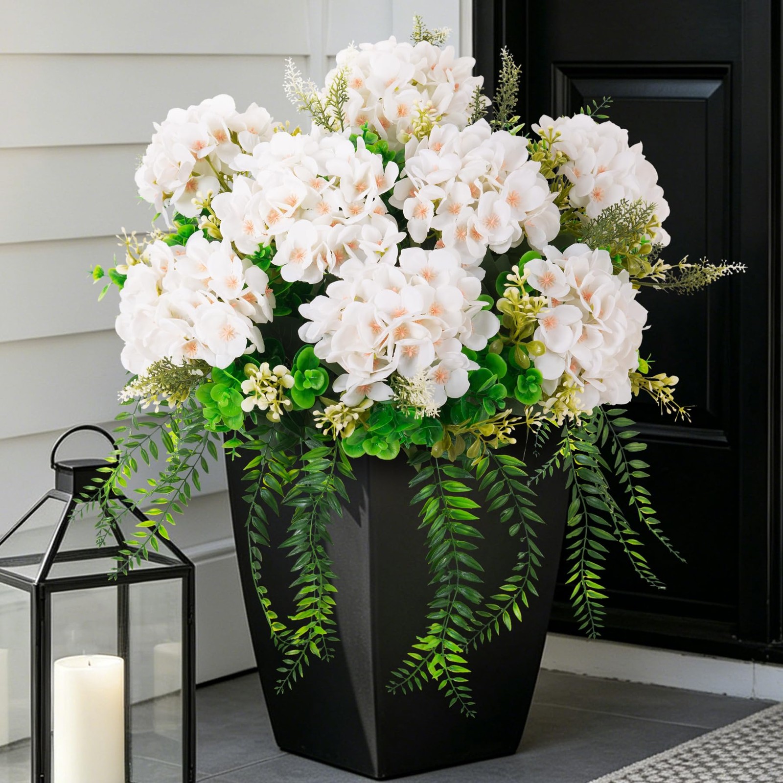 8 Pcs Artificial Hydrangea Flowers Silk White Fake Flower with Eucalyptus for…