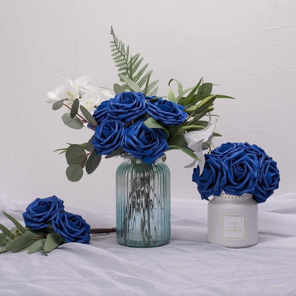 Transform Your Space with 50 Eco-Friendly Royal Blue Artificial Roses & Leaves