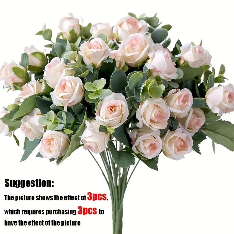 10 Heads Artificial Flower Silk Rose White Eucalyptus Leaves Peony Bouquet Fake